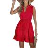 CUPSHE Womens Summer Dresses Tie Neck Sleeveless Tiered Ruffle A-Line Tunic Mini Dress(Brilliant Red)