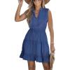 CUPSHE Womens Summer Dresses Tie Neck Sleeveless Tiered Ruffle A-Line Tunic Mini Dress(Navy Blue)
