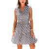 CUPSHE Womens Summer Dresses Tie Neck Sleeveless Tiered Ruffle A-Line Tunic Mini Dress(Navy Diamond)