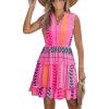 CUPSHE Womens Summer Dresses Tie Neck Sleeveless Tiered Ruffle A-Line Tunic Mini Dress(Rose Pink Patterned)
