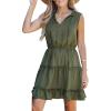 CUPSHE Womens Summer Dresses Tie Neck Sleeveless Tiered Ruffle A-Line Tunic Mini Dress(Sage Green)