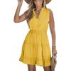 CUPSHE Womens Summer Dresses Tie Neck Sleeveless Tiered Ruffle A-Line Tunic Mini Dress(Yellow)
