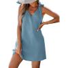 CUPSHE Women’s Summer Dresses V Neck Tie Strap Sleeveless Loose Fit Casual Mini Dress(Blue)