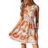CUPSHE Women’s Summer Mini Dresses Vacation Floral Lace V Neck Sleeveless Sundress Casual Flowy Short A Line Beach Dress(Red Floral)
