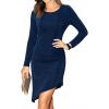 CUPSHE Women’s Velvet Bodycon Mini Party Dress Long Sleeve Ruched Short Dress Fall Ruffle Hem Cocktail Dresses(Navy Blue)