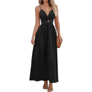 CUPSHE Women Casual Dress Beach Sleeveless V Neck Summer Cutout Spaghetti Straps Formal Maxi Sun Dresses(Black)