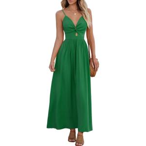 CUPSHE Women Casual Dress Beach Sleeveless V Neck Summer Cutout Spaghetti Straps Formal Maxi Sun Dresses(Green)