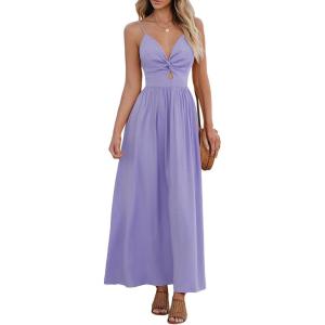 CUPSHE Women Casual Dress Beach Sleeveless V Neck Summer Cutout Spaghetti Straps Formal Maxi Sun Dresses(Purple)