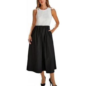 CUPSHE Women’s Casual Work Sleeveless Midi Dress Patchwork Color Block Knit Dress Flowy Long Summer Sunress(Black White)
