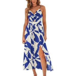 CUPSHE Women’s Long Dresses Summer Sleeveless Beach Casual Side Slit Spaghetti Straps Vacation Graduation Midi Dress(Midnight Blue)