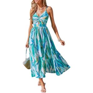 CUPSHE Women’s Long Dresses Summer Sleeveless Beach Casual Side Slit Spaghetti Straps Vacation Graduation Midi Dress(Pool Blue)