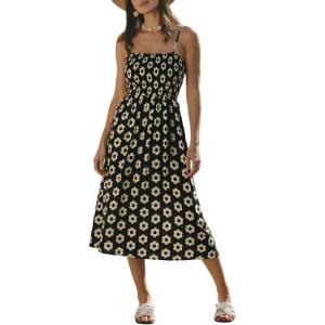 CUPSHE Women’s Summer Dresses Floral Sleeveless Square Neck Spaghetti Straps Cute Midi Dress(Black)