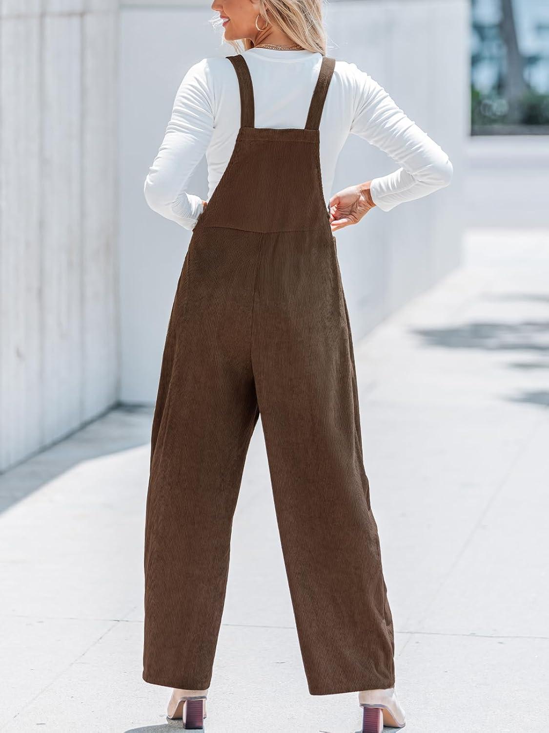 imageCUPSHE Womens Jumpsuit Corduroy Overalls Square Neck Sleeveless Wide Leg Jumpsuits Pockets Casual Outfit Loose Fall RomperBrown 2