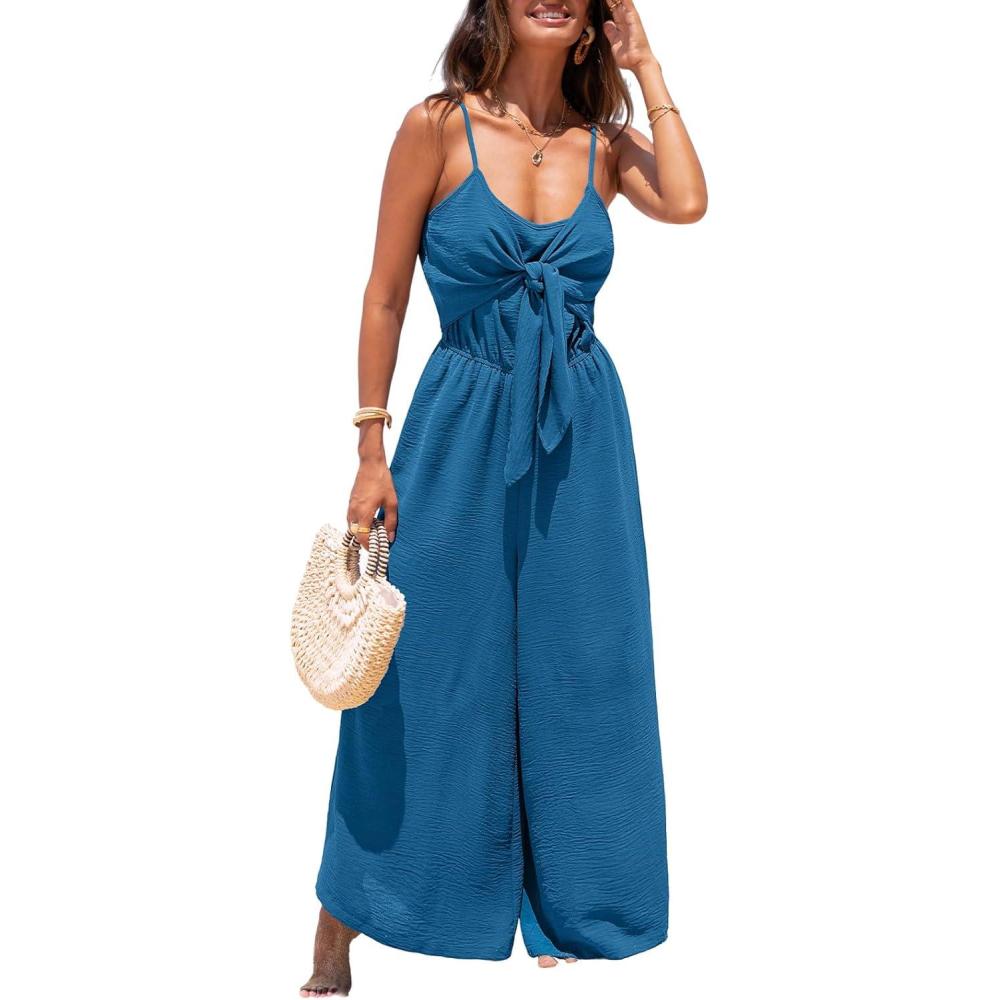 imageCUPSHE Womens Jumpsuits Floral Tropical Wide Leg Jumpsuit Sleeveless Overall V Neck Outfit CasualBlack Floral