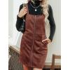 CUPSHE Faux Suede Mini Fall Dresses for Women Square Neck Pull Ring Zipper Front Pockets Wide Straps Casual Autumn Dress(Brown)