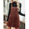 CUPSHE Faux Suede Mini Fall Dresses for Women Square Neck Pull Ring Zipper Front Pockets Wide Straps Casual Autumn Dress(Brown)