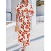 CUPSHE Jumpsuits for Women Dressy Botton Down Floral Print Overalls V Neck Shorts Sleeves Wide Leg Rompers Vacation Outfits(Brown)