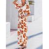 CUPSHE Jumpsuits for Women Dressy Botton Down Floral Print Overalls V Neck Shorts Sleeves Wide Leg Rompers Vacation Outfits(Brown)