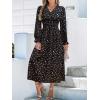 CUPSHE Maxi Dresses for Women V Neck Ruffled Long Sleeve Paisley Smocked Waist A Line Casual Flowy Fall Wedding Guest Dress(Black Floral)