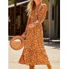 CUPSHE Maxi Dresses for Women V Neck Ruffled Long Sleeve Paisley Smocked Waist A Line Casual Flowy Fall Wedding Guest Dress(Burnt Orange)