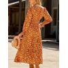 CUPSHE Maxi Dresses for Women V Neck Ruffled Long Sleeve Paisley Smocked Waist A Line Casual Flowy Fall Wedding Guest Dress(Burnt Orange)