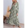 CUPSHE Maxi Dresses for Women V Neck Ruffled Long Sleeve Paisley Smocked Waist A Line Casual Flowy Fall Wedding Guest Dress(Green Paisley)