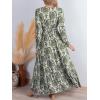 CUPSHE Maxi Dresses for Women V Neck Ruffled Long Sleeve Paisley Smocked Waist A Line Casual Flowy Fall Wedding Guest Dress(Green Paisley)