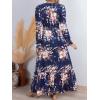 CUPSHE Maxi Dresses for Women V Neck Ruffled Long Sleeve Paisley Smocked Waist A Line Casual Flowy Fall Wedding Guest Dress(Navy Floral)