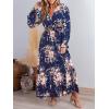 CUPSHE Maxi Dresses for Women V Neck Ruffled Long Sleeve Paisley Smocked Waist A Line Casual Flowy Fall Wedding Guest Dress(Navy Floral)