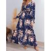 CUPSHE Maxi Dresses for Women V Neck Ruffled Long Sleeve Paisley Smocked Waist A Line Casual Flowy Fall Wedding Guest Dress(Navy Floral)