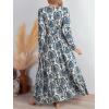 CUPSHE Maxi Dresses for Women V Neck Ruffled Long Sleeve Paisley Smocked Waist A Line Casual Flowy Fall Wedding Guest Dress(Navy Paisley)