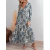 CUPSHE Maxi Dresses for Women V Neck Ruffled Long Sleeve Paisley Smocked Waist A Line Casual Flowy Fall Wedding Guest Dress(Navy Paisley)