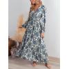 CUPSHE Maxi Dresses for Women V Neck Ruffled Long Sleeve Paisley Smocked Waist A Line Casual Flowy Fall Wedding Guest Dress(Navy Paisley)