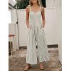 CUPSHE Maxi Jumpsuit for Women Striped Sleeveless Smocked Cutout Back Wide Leg Summer Casual Overall Romper(Black Striped)