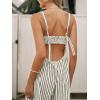 CUPSHE Maxi Jumpsuit for Women Striped Sleeveless Smocked Cutout Back Wide Leg Summer Casual Overall Romper(Black Striped)