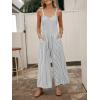 CUPSHE Maxi Jumpsuit for Women Striped Sleeveless Smocked Cutout Back Wide Leg Summer Casual Overall Romper(Blue Striped)