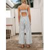 CUPSHE Maxi Jumpsuit for Women Striped Sleeveless Smocked Cutout Back Wide Leg Summer Casual Overall Romper(Blue Striped)