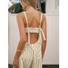 CUPSHE Maxi Jumpsuit for Women Striped Sleeveless Smocked Cutout Back Wide Leg Summer Casual Overall Romper(Brown Striped)
