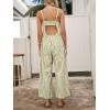 CUPSHE Maxi Jumpsuit for Women Striped Sleeveless Smocked Cutout Back Wide Leg Summer Casual Overall Romper(Green Striped)