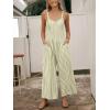 CUPSHE Maxi Jumpsuit for Women Striped Sleeveless Smocked Cutout Back Wide Leg Summer Casual Overall Romper(Green Striped)