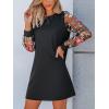 CUPSHE Mini Dresses for Women Round Neck Sheer Long Sleeve Floral Knit A Line Fall Casual Dress(Black)