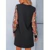 CUPSHE Mini Dresses for Women Round Neck Sheer Long Sleeve Floral Knit A Line Fall Casual Dress(Black)
