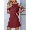 CUPSHE Mini Dresses for Women Round Neck Sheer Long Sleeve Floral Knit A Line Fall Casual Dress(Burgundy)