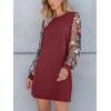 CUPSHE Mini Dresses for Women Round Neck Sheer Long Sleeve Floral Knit A Line Fall Casual Dress(Burgundy)