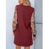 CUPSHE Mini Dresses for Women Round Neck Sheer Long Sleeve Floral Knit A Line Fall Casual Dress(Burgundy)
