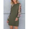 CUPSHE Mini Dresses for Women Round Neck Sheer Long Sleeve Floral Knit A Line Fall Casual Dress(Olive Green)