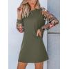 CUPSHE Mini Dresses for Women Round Neck Sheer Long Sleeve Floral Knit A Line Fall Casual Dress(Olive Green)