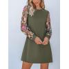 CUPSHE Mini Dresses for Women Round Neck Sheer Long Sleeve Floral Knit A Line Fall Casual Dress(Olive Green)