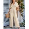 CUPSHE One Piece Jumpsuits for Women Casual Summer V Neck Batwing Sleeve Wide Leg Elegant Overalls Sexy Vacation Outfits(Beige)