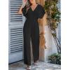 CUPSHE One Piece Jumpsuits for Women Casual Summer V Neck Batwing Sleeve Wide Leg Elegant Overalls Sexy Vacation Outfits(Black)